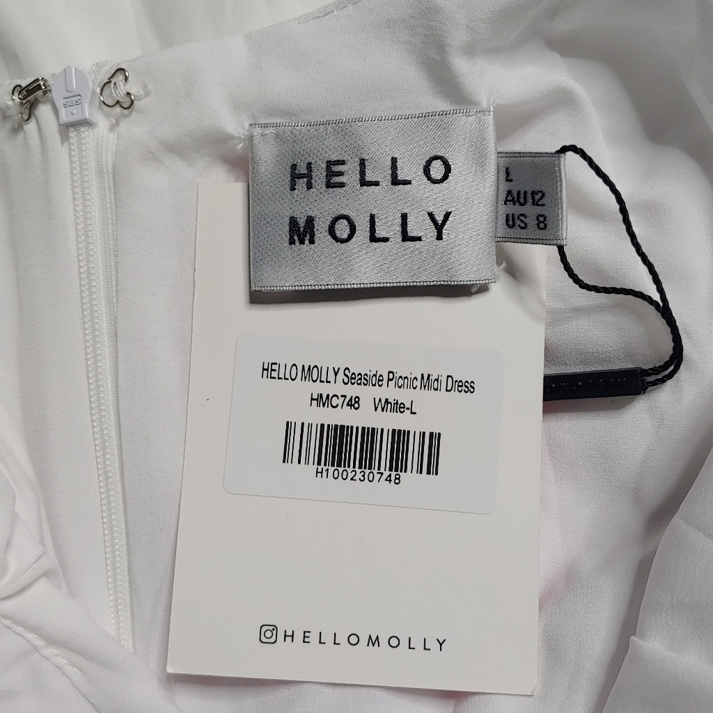 HELLO MOLLY Seaside Picnic Midi White Dress Size 8 - Picture 7 of 12